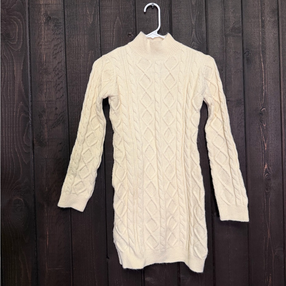 Cider Women’s Dress Size S Cream Cable Knit Long Sleeve Mini Acrylic Blend NWT